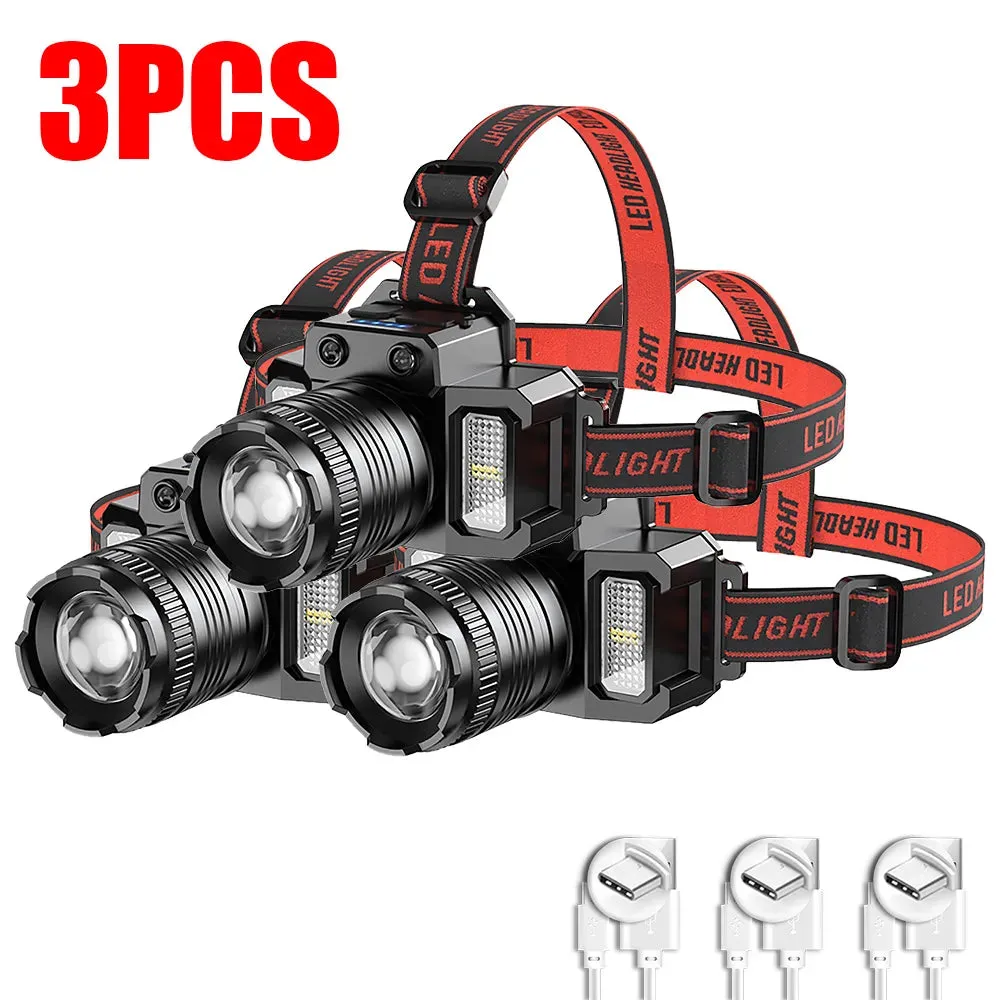 Super Bright T51 LED Sensor Headlamp USB C Rechargeable Headlight Led Head Torch With built-in battery Camping Fishing Lantern