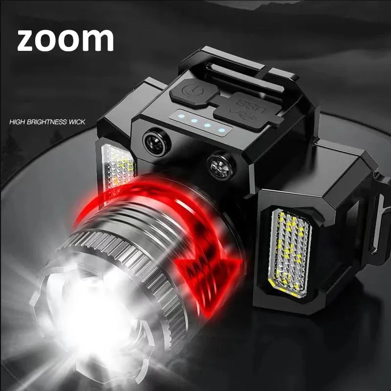 Super Bright T51 LED Sensor Headlamp USB C Rechargeable Headlight Led Head Torch With built-in battery Camping Fishing Lantern
