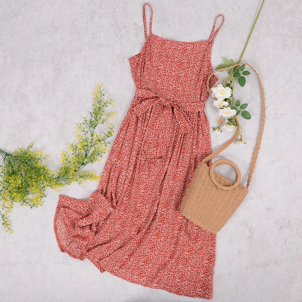 Tie Waist Soft Print Cami Dress