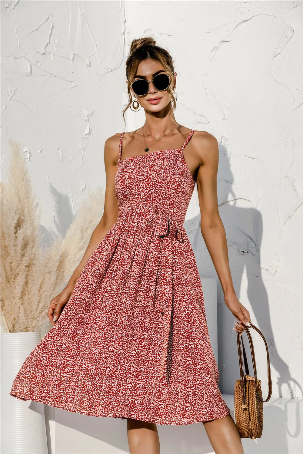 Tie Waist Soft Print Cami Dress