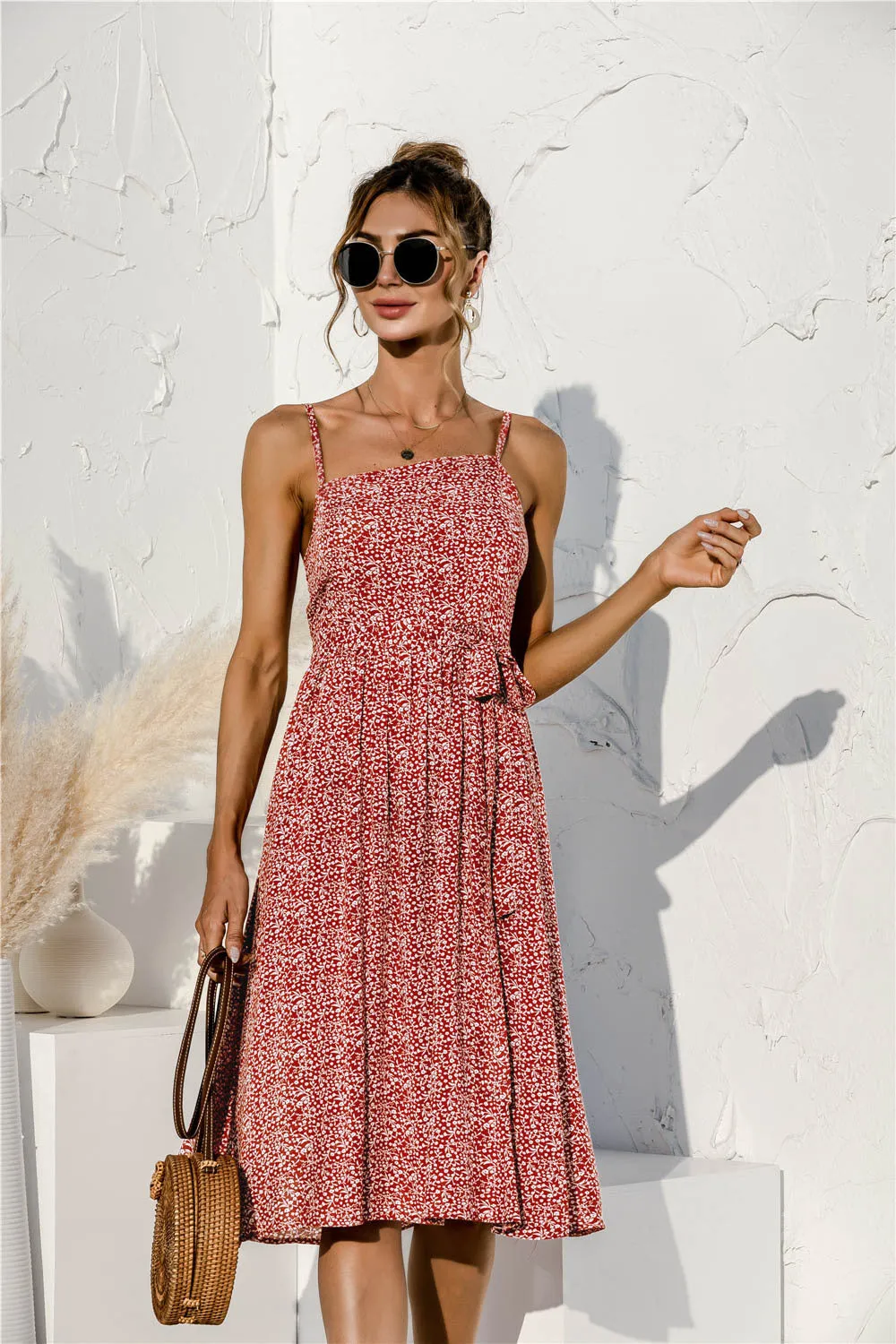 Tie Waist Soft Print Cami Dress