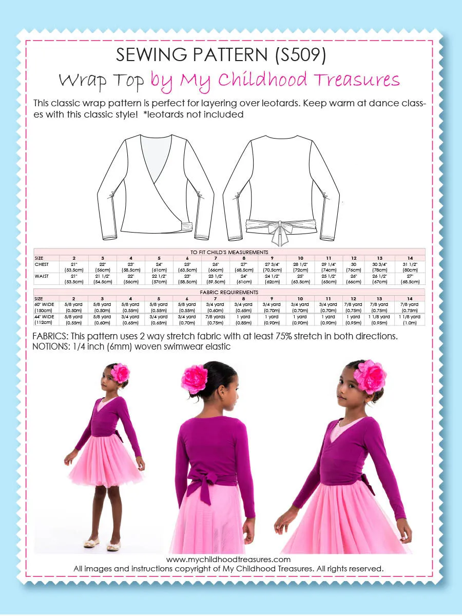 Top Pattern - Girls Gym & Dance - WRAP TOP (S509)