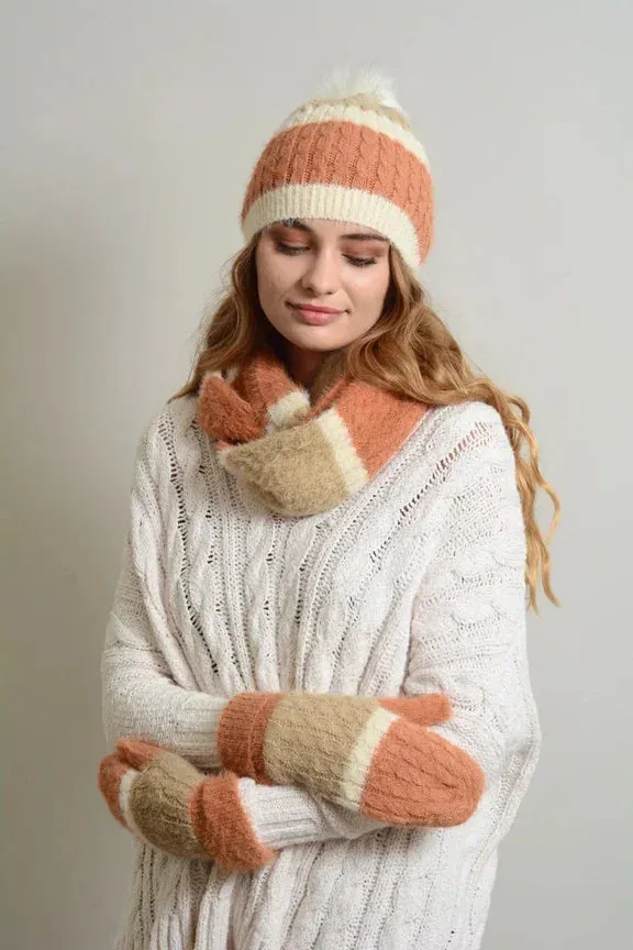 ULTRA SOFT MOHAIR WIDE STRIPE WARM MITTENS