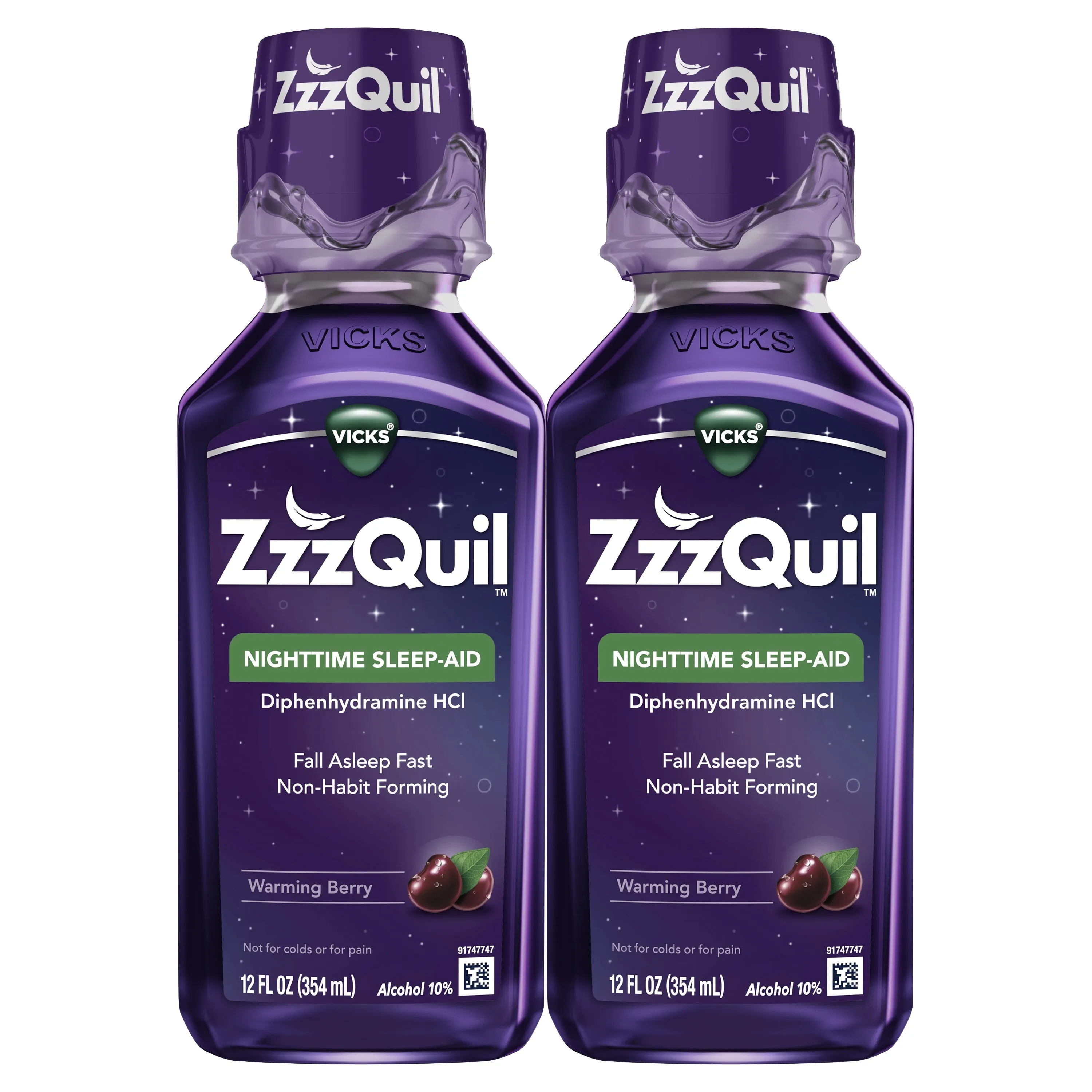 Vicks ZzzQuil Nighttime Sleep Aid Liquid, Diphenhydramine HCI 50mg, Warming Berry, 24 Fl oz