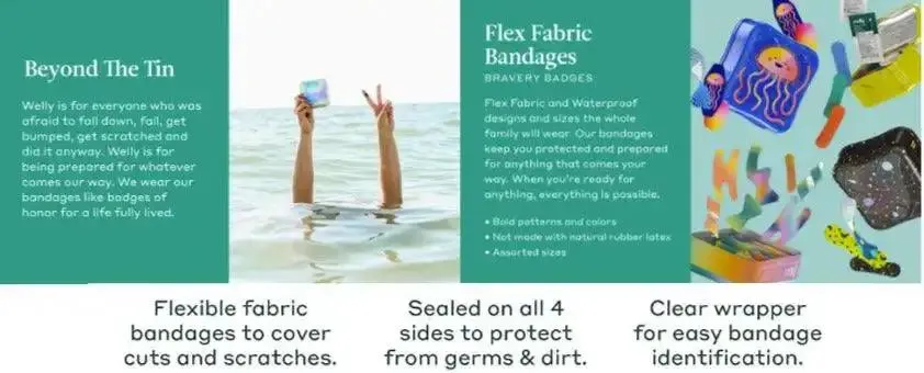 Welly Assorted Flex Fabric Bandages, Dinosaur Bravery Badges for Kids, 48 Count