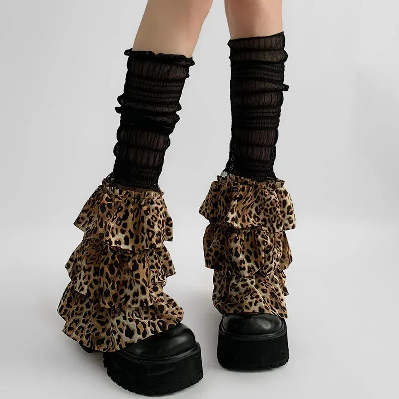 Y2K Japanese JK Style Leopard Lace Leg Warmers