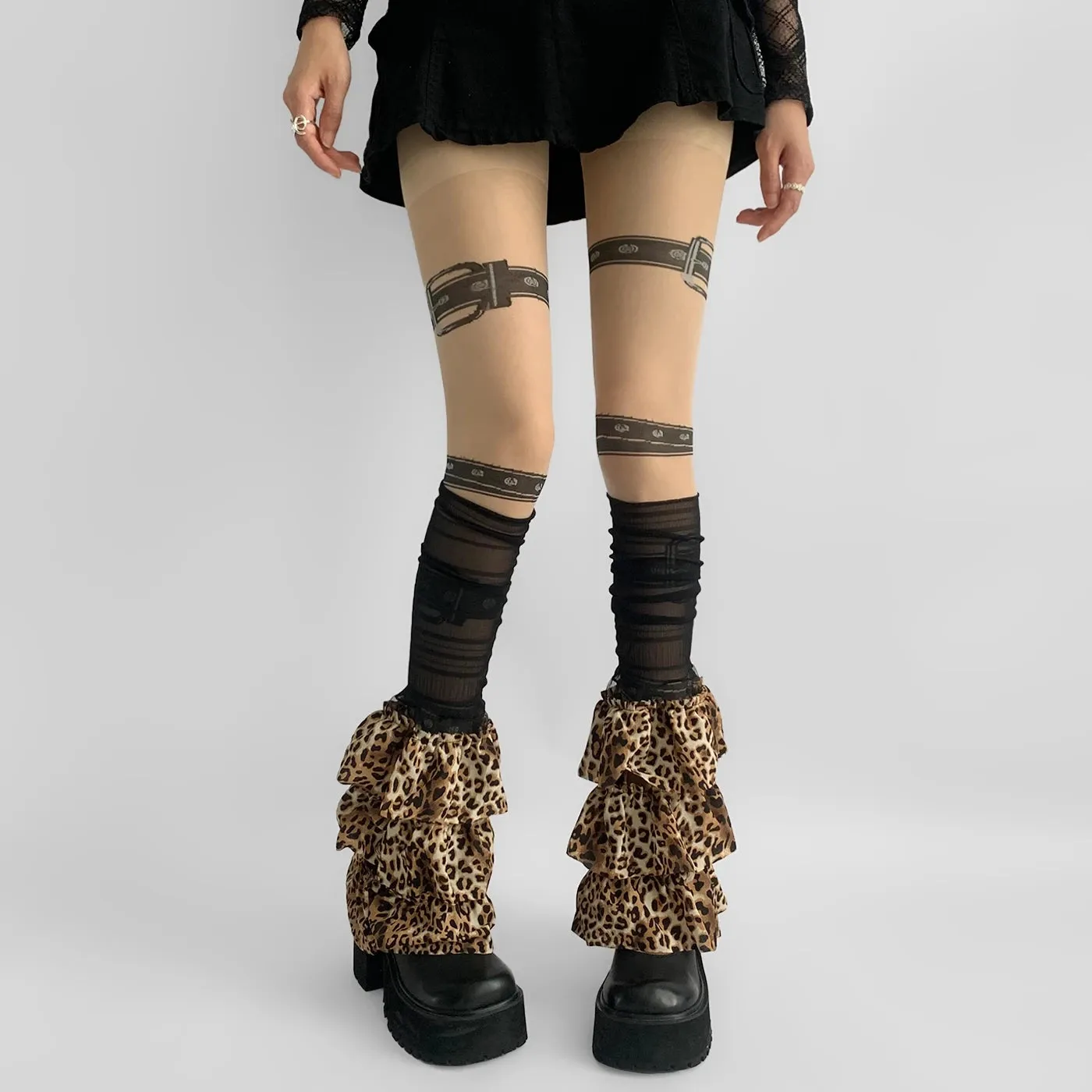 Y2K Japanese JK Style Leopard Lace Leg Warmers