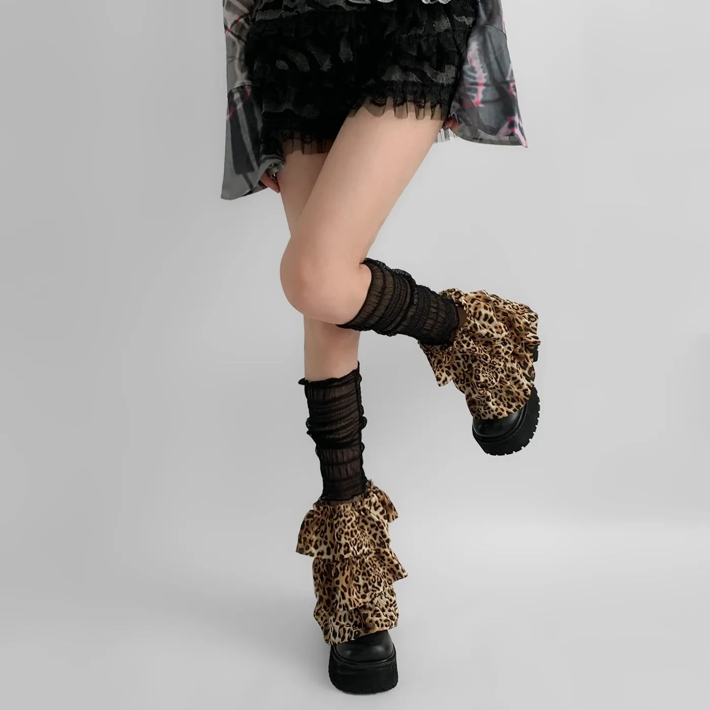 Y2K Japanese JK Style Leopard Lace Leg Warmers